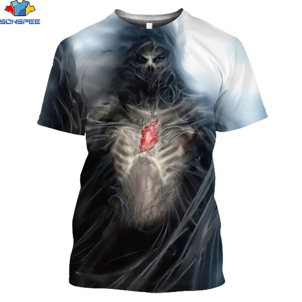 

SONSPEE 3D New Design T-Shirt Heavy Metal Grim Reaper Skull 3D Printed T-Shirts Casual Harajuku Style T-Shirt Streetwear Tops