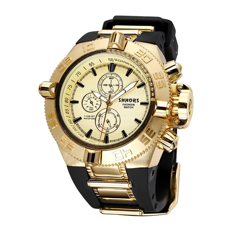 

SHHORS Watches Luxury Men Watches Big Dial Rubber Band Quartz Wristwatches Men Sports Watches Men Gold Watches relogio masculino