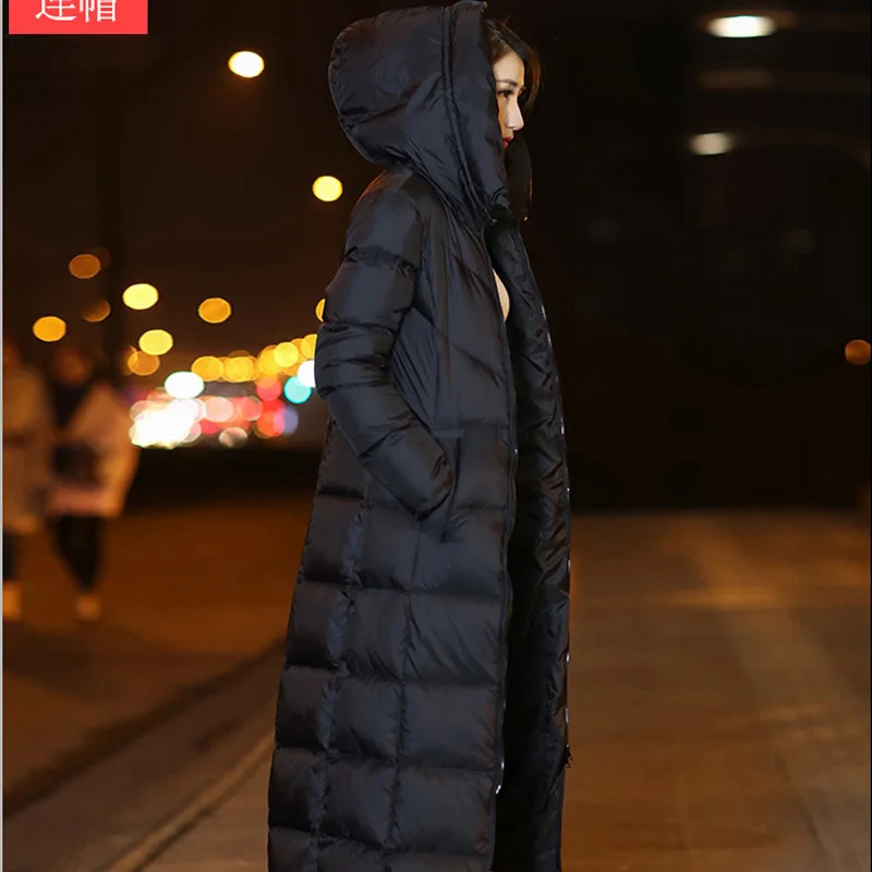 

Donsignet X-Long Thicken Womens Hooded Down Jacket Autumn Winter New Korean Version Cotton Wadded Jacket Women
