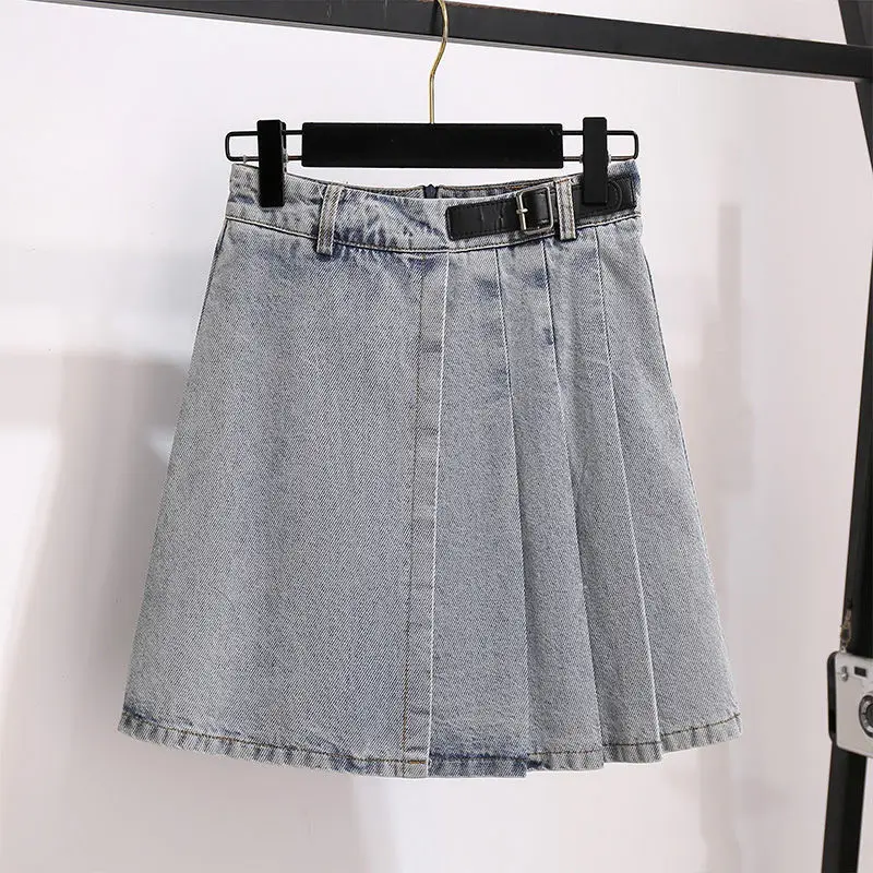 

2021 Spring Fashion New Style High Quality Large Size Age-Reducing Shirt Top + Cowboy Half Skirt Two-Piece Suit Female Trendy