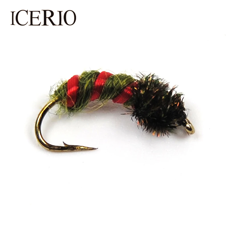 

ICERIO 8PCS Peacock Herl Larvae Pupae Nymph Flies Trout Fly Fishing Lures #12