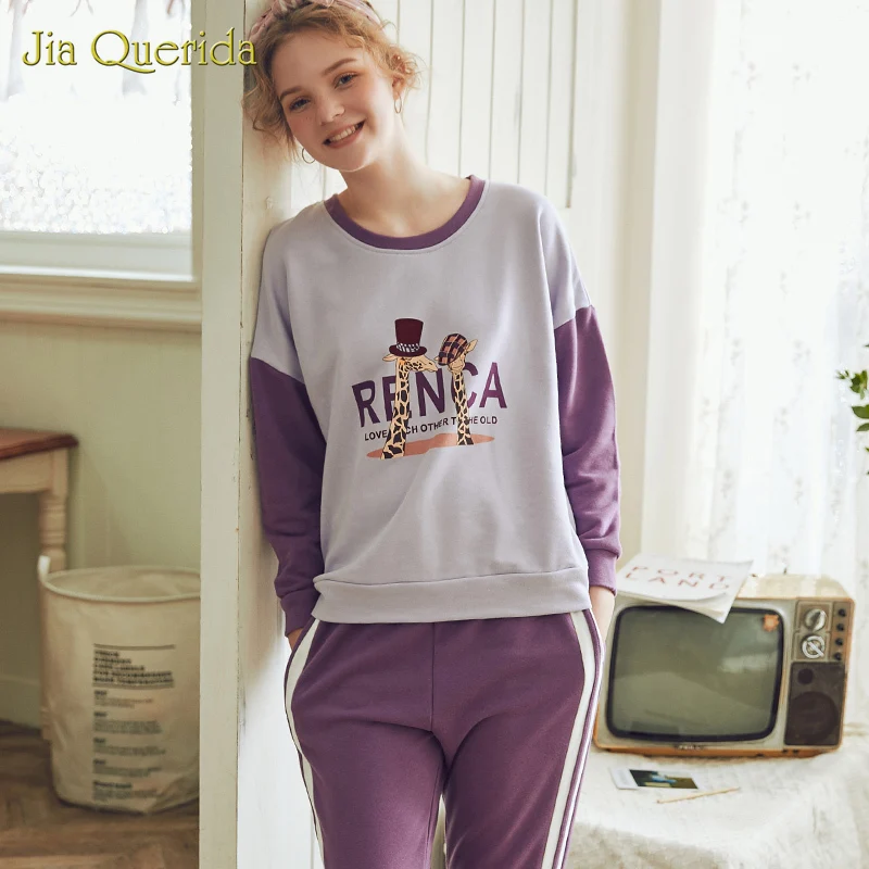 Новый весенний пижамный комплект с мультяшным принтом женская одежда для отдыха