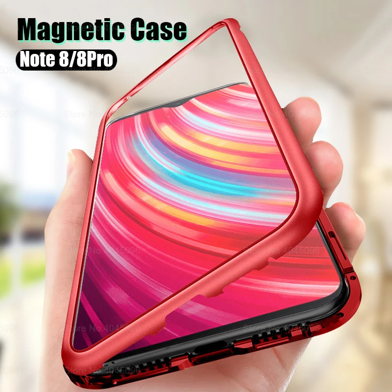 Магнитный стеклянный чехол 360 для Xiaomi Redmi Note 7 8 Pro задняя крышка металлический