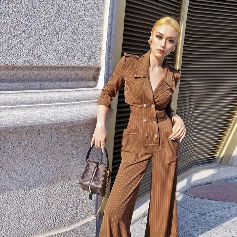 Женский Летний Новый Полосатый слитный комбинезон в стиле милитари Элегантный