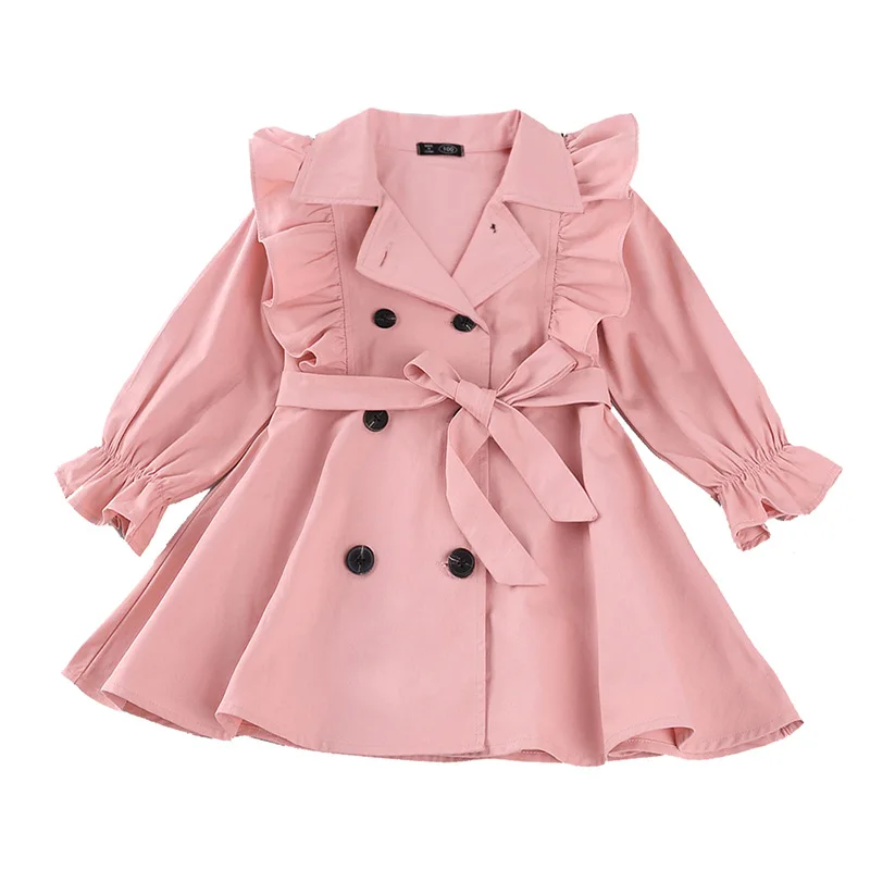 

Girls Windbreaker Jacket Autumn Long Sleeve Fashion Lace Trench Coats Children Solid Outerwear Girl Toddler Costume for 2-6Years
