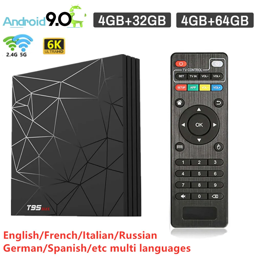 Smart TV Box Android 9.0 T95MAX H6 Quad Core HD 6K Dual WiFi Media Player 4GB 32GB 64GB Set Top Box Supprt Youtube H.265 M3U
