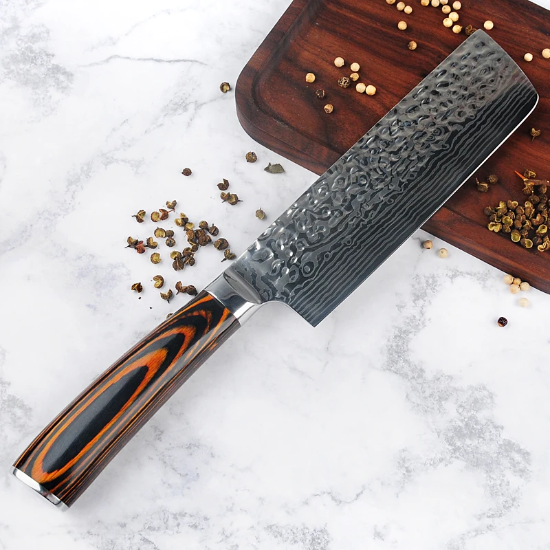Нож шеф-повара 5CR15 японская Дамасская сталь лазерный узор кухонный нож для