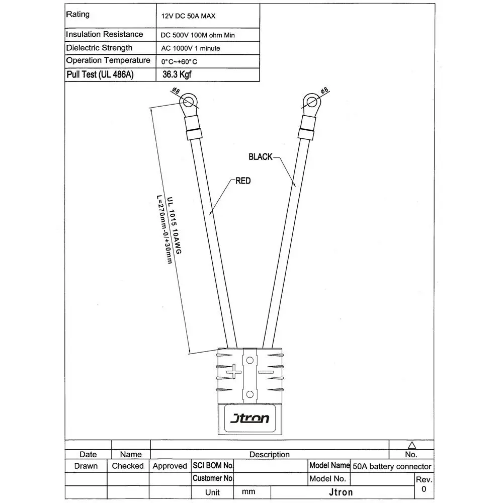Jtron 50A 600 в 10AWG зарядные устройства для аккумуляторов батарея БЫСТРОРАЗЪЕМНАЯ вилка прицеп лебедка вилка с кабелем 1ft