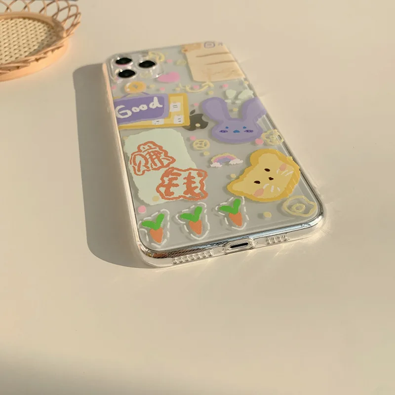 

Transparent cartoon silicone phone case for iPhone11 12Pro Max mini XR XS XSMax 8 7PluS anti-drop protective back cover Fashion