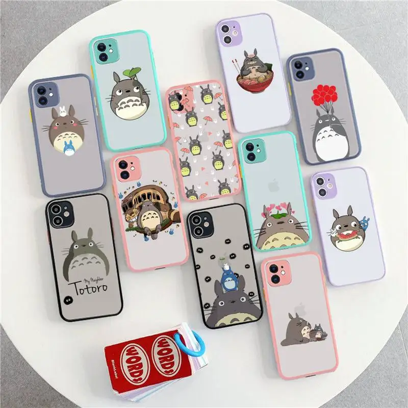 

Japan Anime Totoro Phone Case for iPhone X XR XS 7 8 Plus 11 12 13 pro MAX 13mini Translucent Matte Shockproof Case