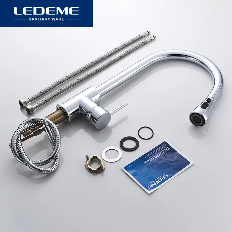 LEDEME Faucet L6155 Смеситель для кухни с выдвижной лейкой Латунь Цвет: Хром|Смесители