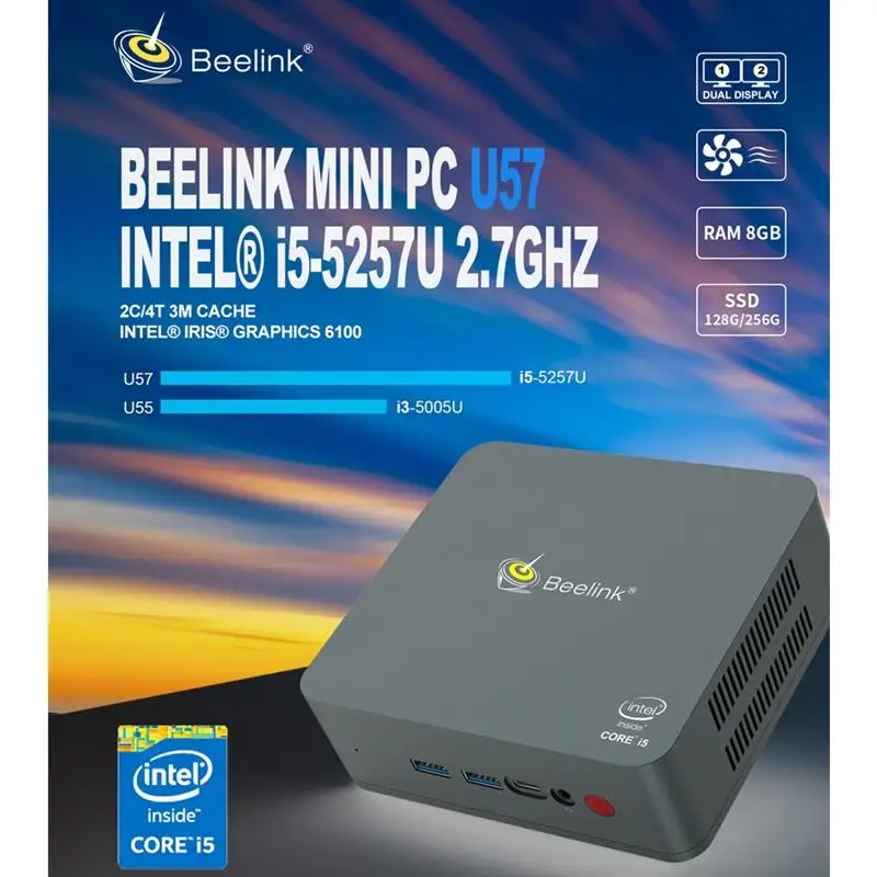 Beelink U57 Mini PC Computer 128/256GB TV Box Intel Core i5-5257U Windows10 2.4+5.8G Dual WIFI bluetooth4.0 1000M LAN USB3.0 | Электроника