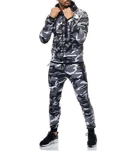 light gray sets Спортивный Камуфляжный спортивный костюм, мужской комплект, толстовка, камуфляжный принт, спортивный костюм для мужчин, большие размеры, Мужская одежда, мягкое пальто на осень и зиму - Цвет: light gray sets