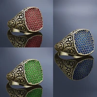 2022 retro punk handmade carved pattern mens rings anniversary wedding jewelry accessories fashion redgreenblue zircon rings