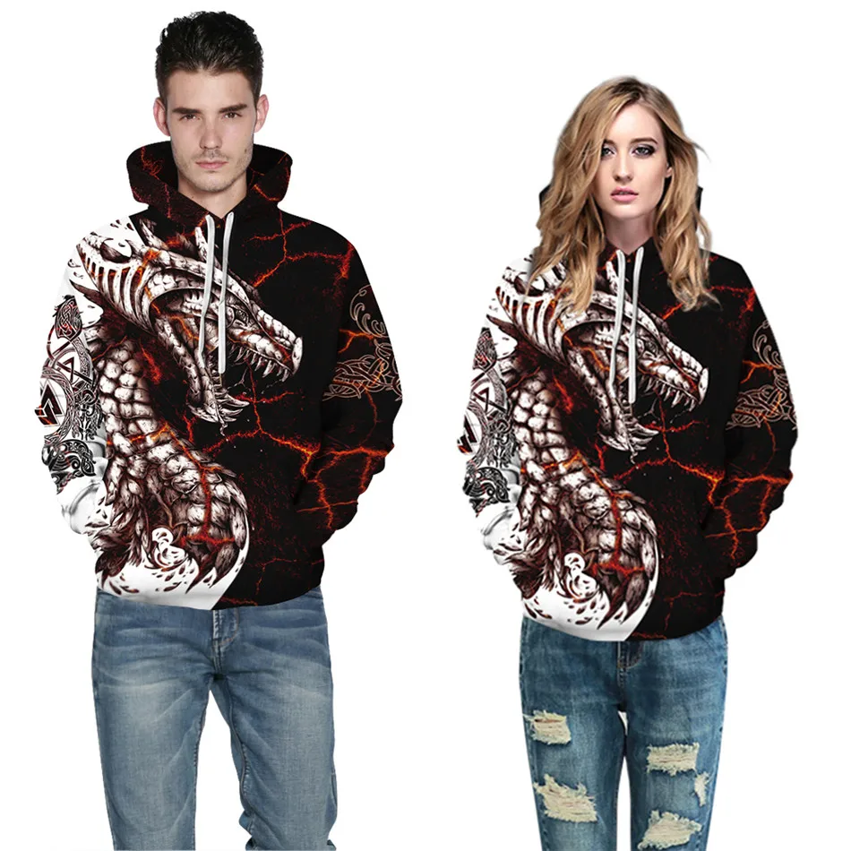 

Black White Totem Tattoo Dungeon Dragon 3D Printed Women Men Hoodies Punk Style Hooded Sweatshirt Casual Tracksuit Pullover Tops