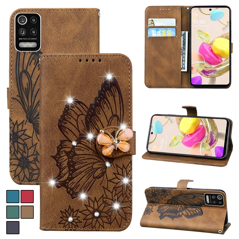 Магнитный кожаный флип чехол для телефона Матовый кошелек LG K52 K42 Luxuty подставкой