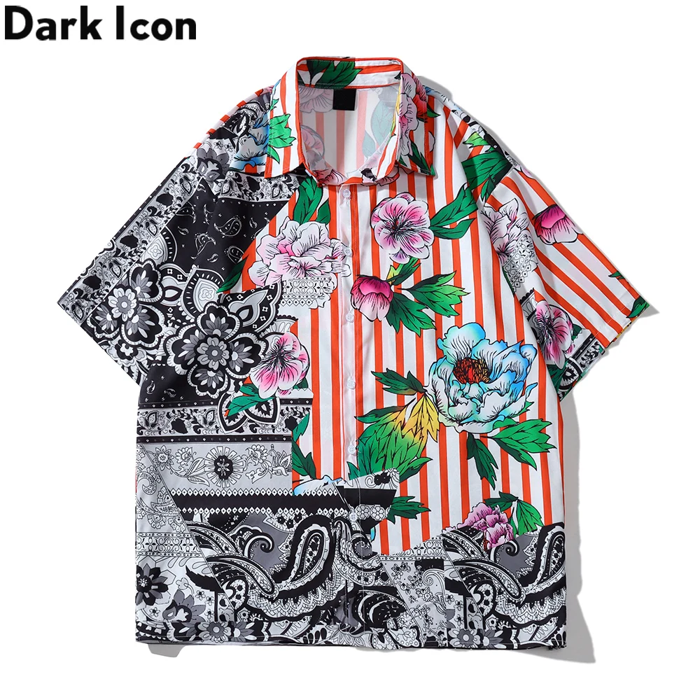 

Бандана Dark Icon с цветочным рисунком, гавайская рубашка, мужские летние рубашки из легкого материала, Мужской Топ, 2022