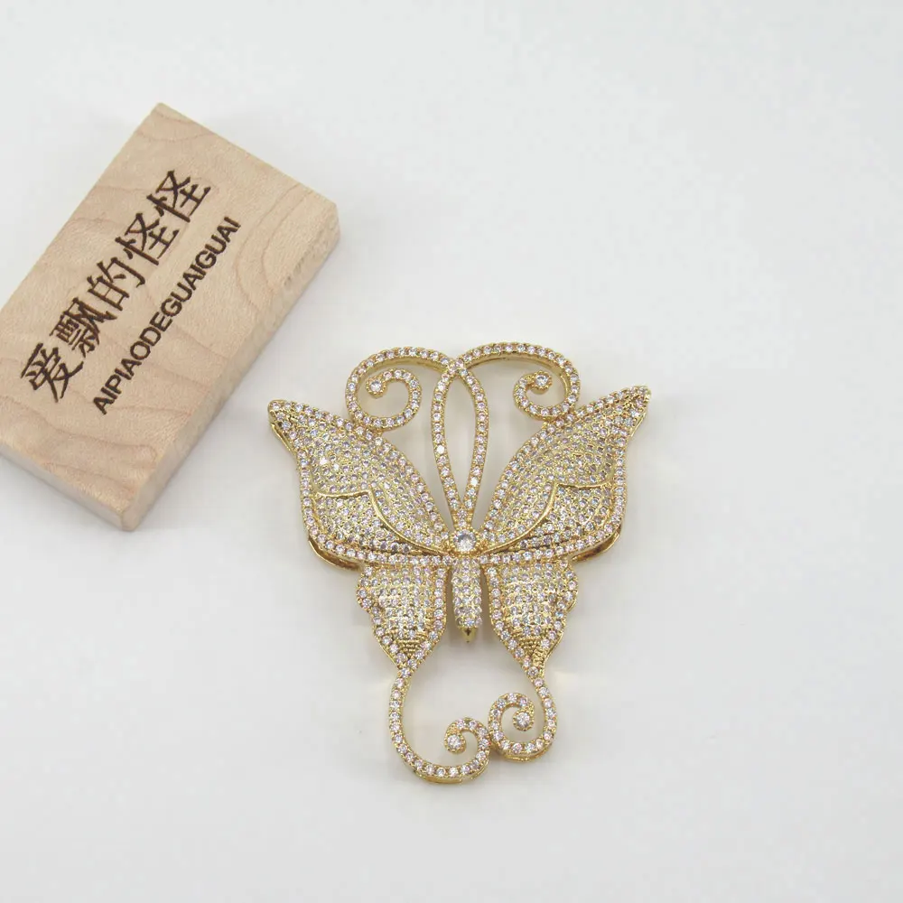 

APDGG 50x55mm Cz Micro pave bowknot butterfly connector for necklace pendant Jewelry DIY