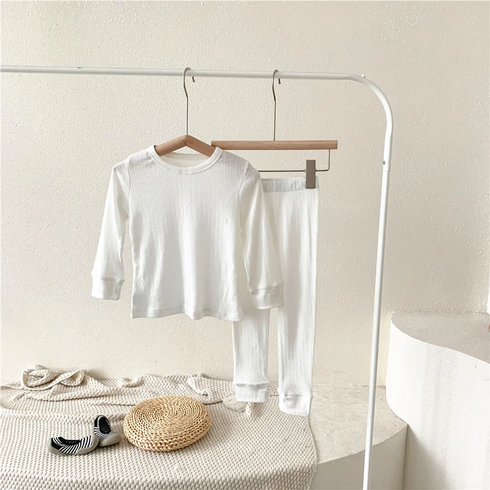 

2PCS WLG Girls Boys Pajam Set Kids Clothes Spring Summer Solid Pajamas Baby Boy Girl Clothes Set for 1-6 Years