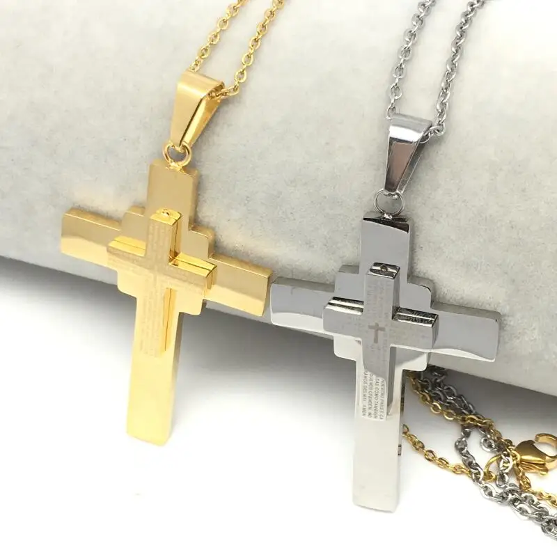 LOOKER Большой двойной слой из нержавеющей стали католический Библейский Крест