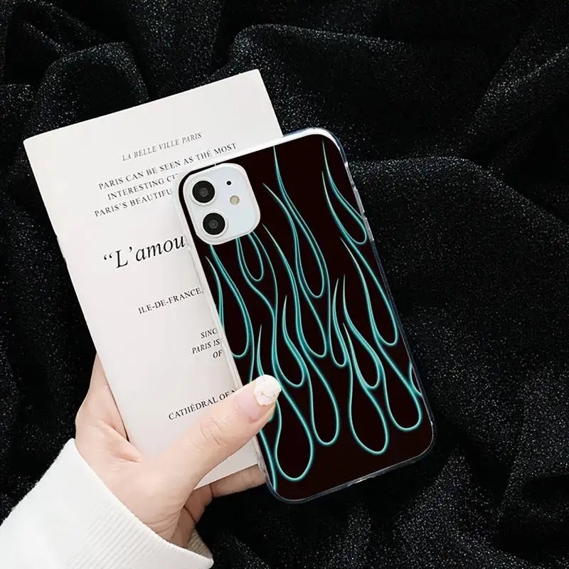 

flame Pattern art grid Phone Case Transparent for iPhone 6 7 8 11 12 s mini pro X XS XR MAX Plus cover funda shell