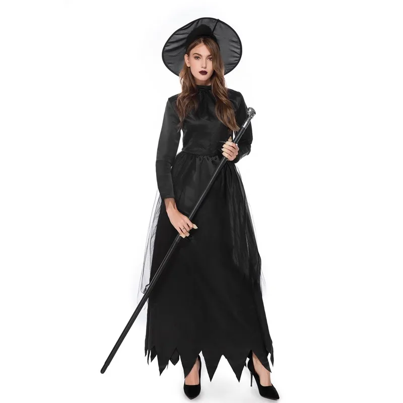 

Halloween Fantasy Black Scary Witch Costume Carnival Party Gothic Wizard Cosplay Dress