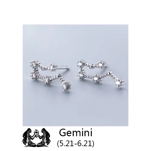 Gemini Trustdavis 925 Твердые ювелирные изделия из настоящего стерлингового серебра 12 созвездие серьги гвоздики подарок на день рождения для женщин девочек DA330 - Окраска металла: Gemini
