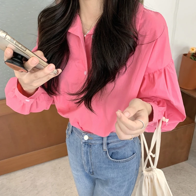 2020 Новое поступление весна ранняя осень блузка рубашка шикарная розовая красная