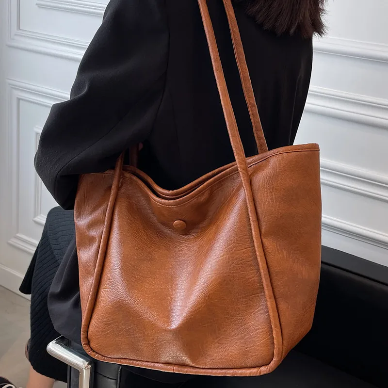 

Original Aizatly PU Bag Japanese Korean Ulzzang Female Student Shoulder Bag College Style Art Ins Tote Bag Handbag Shopping Bag
