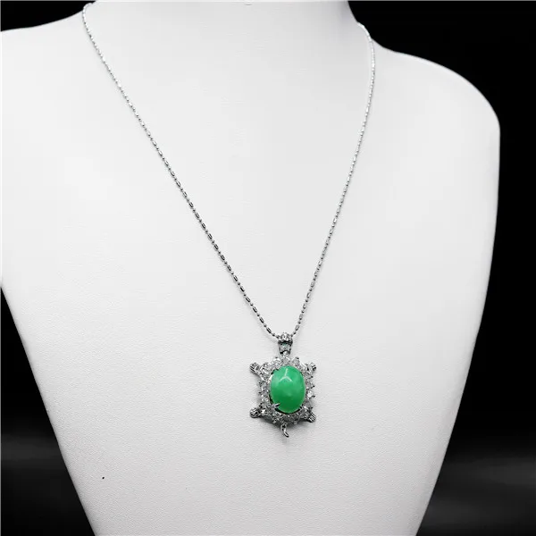 Кулон в виде черепахи из натурального зеленого нефрита ожерелье серебра 925 пробы