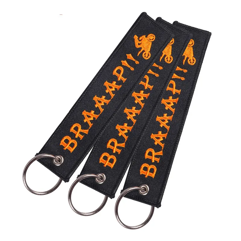 

3 PCS/LOT Chain Keychain for Keys llaveros Keychains Embroidery BRAAAP Key Fobs Car Keychains READY TO RACE Key Ring for Bikers