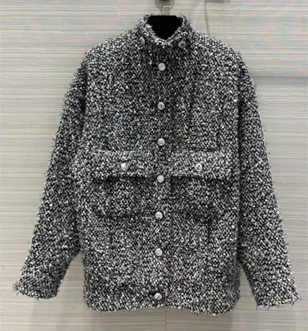 

Женская одежда в европейском и американском стиле, Новинка осени 2022, модное твидовое однобортное пальто с длинным рукавом и воротником, бле...