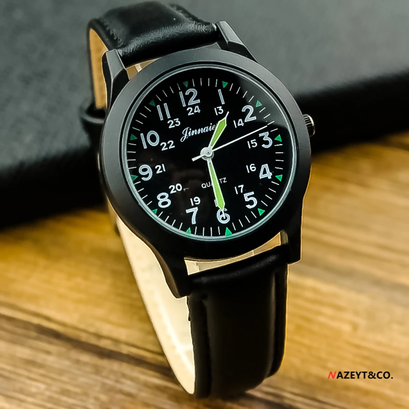 

Promotion new fashion woman man quartz watch children luminous hands sports army watch middle boys girls casual leather clock