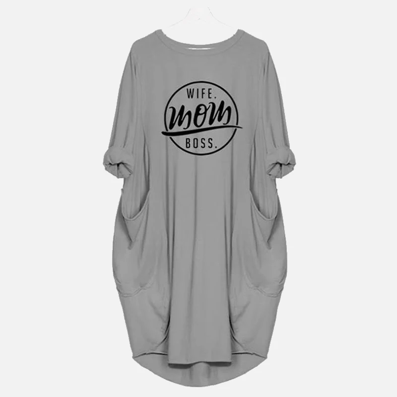 

WIFE MOM BOSS Letters Printed Tunic Women's Dress Long Sleeve Casual Woman Midi Dresses 2020 New Spring Summer Ladies Vestido