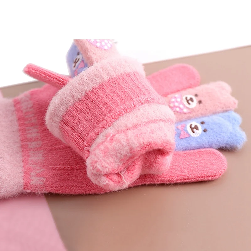 2019 милые зимние детские вязаные перчатки с медведем пятью пальцами новые теплые