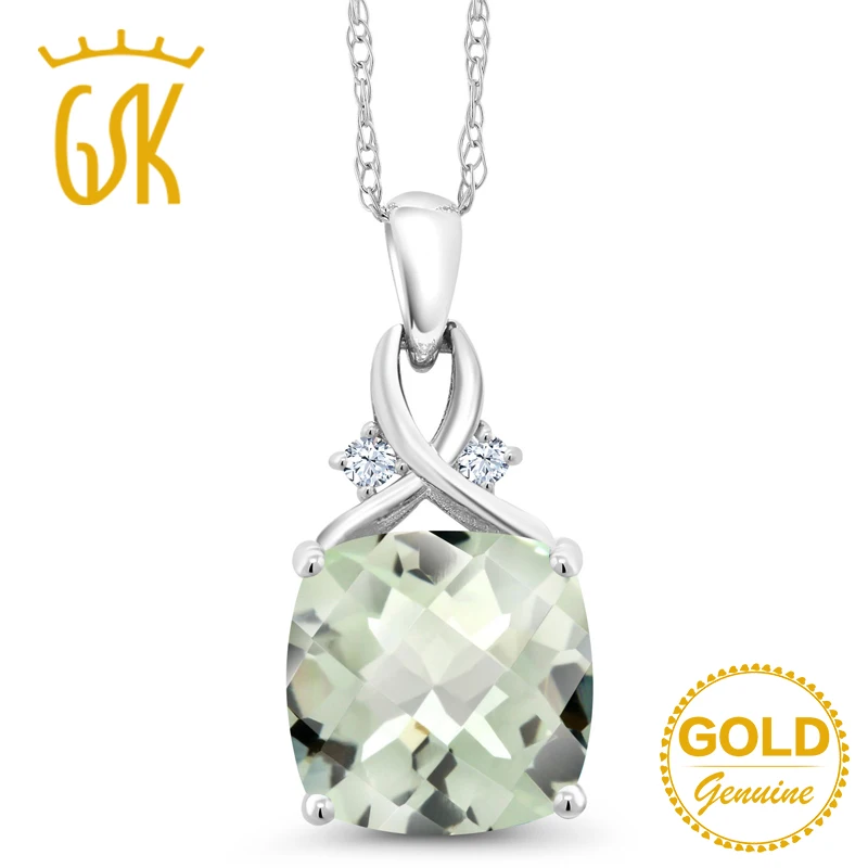 GemStoneKing 3 41 Ct подушка шахматная доска натуральный зеленый прасиолит 10K белое