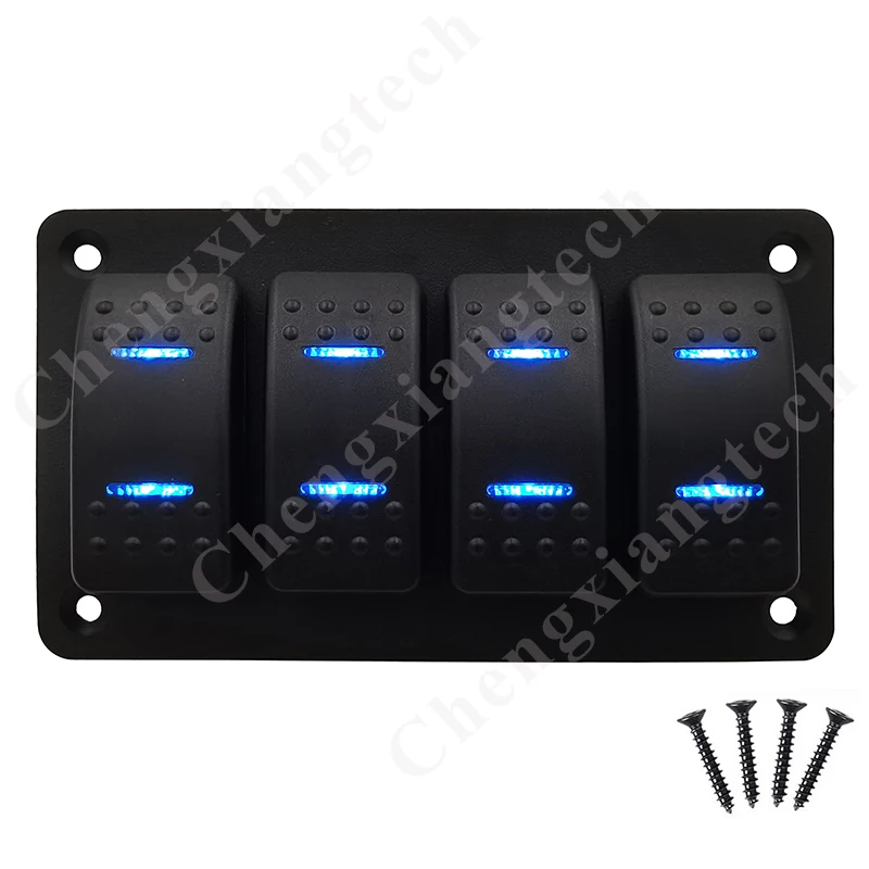 

Pre-wired 4 Gang Blue Led Rocker Switch Panel Aluminum On Off Toggle Switch Multi-colors for Car Boat Marine Truck Bus Panel DIY