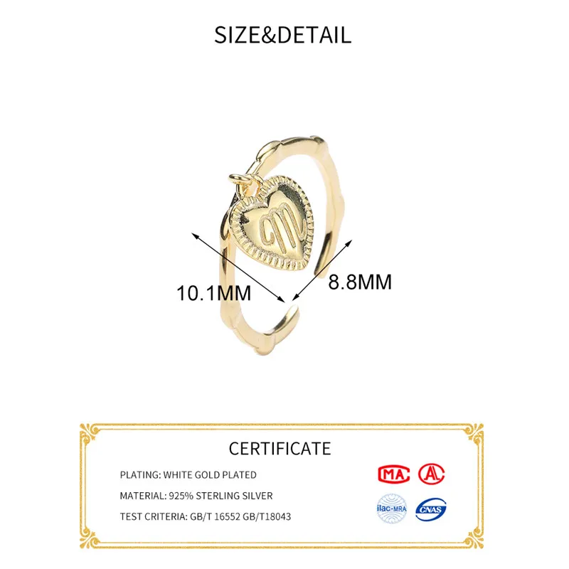 INZATT, настоящее 925 пробы, серебряное кольцо с буквой М, регулируемое кольцо с изменяемым размером для женщин, хорошее ювелирное изделие, минималистичные аксессуары