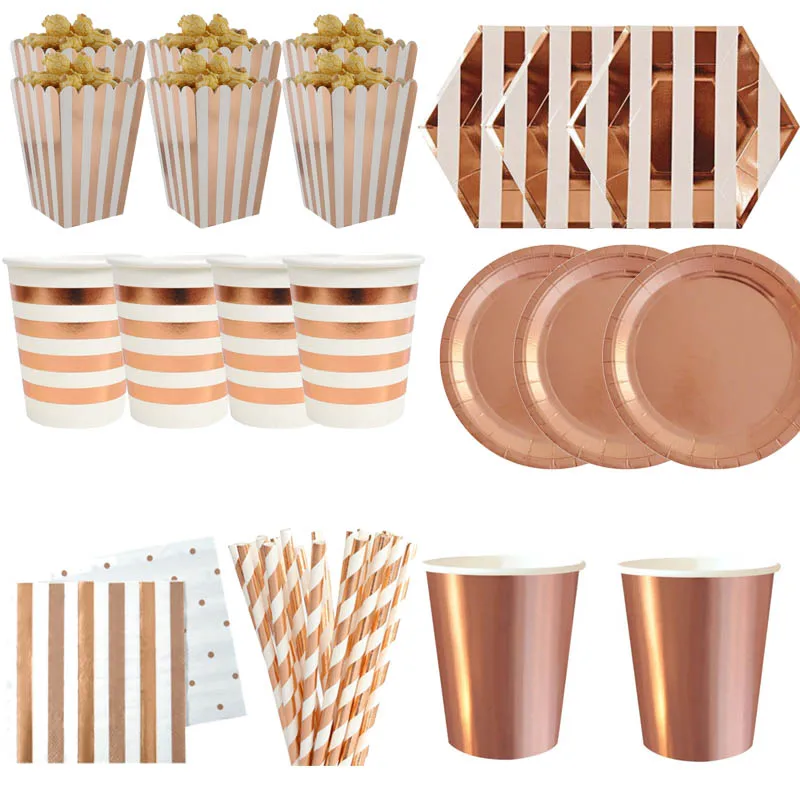 

Rose Gold Party Disposable Tableware Champagne Cup Plate Straws 1st Birthday Party Decor Kids Baby Shower Party Supply