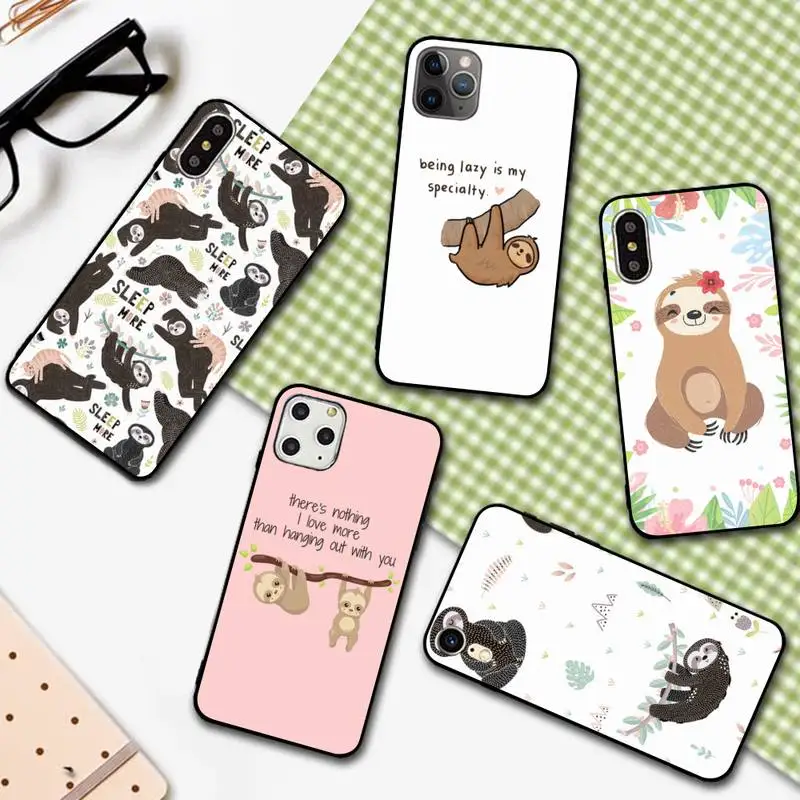 

YNDFCNB Cute Sloth Animals Phone Case for iPhone 11 12 13 mini pro XS MAX 8 7 6 6S Plus X 5S SE 2020 XR cover