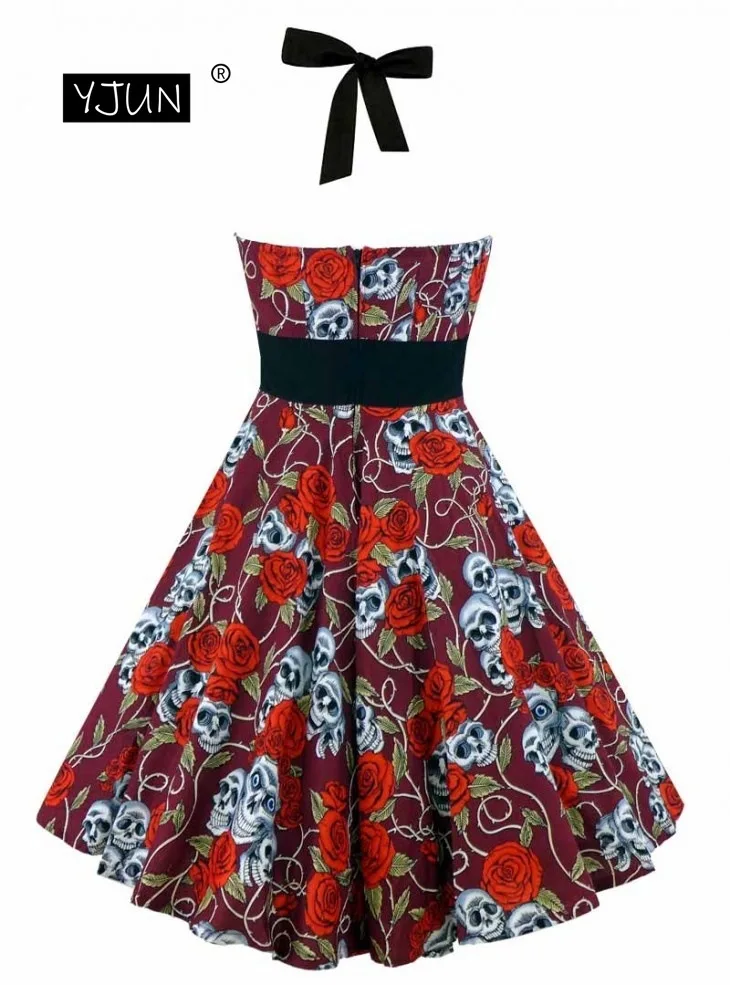 Женское платье 5XL размера плюс с цветочным принтом черепом и открытыми плечами