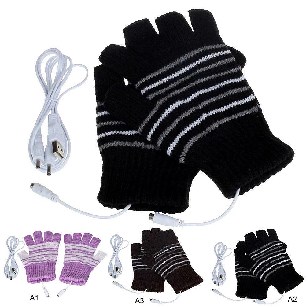 Женские перчатки с подогревом USB стильные зимние теплые женские вязаные из
