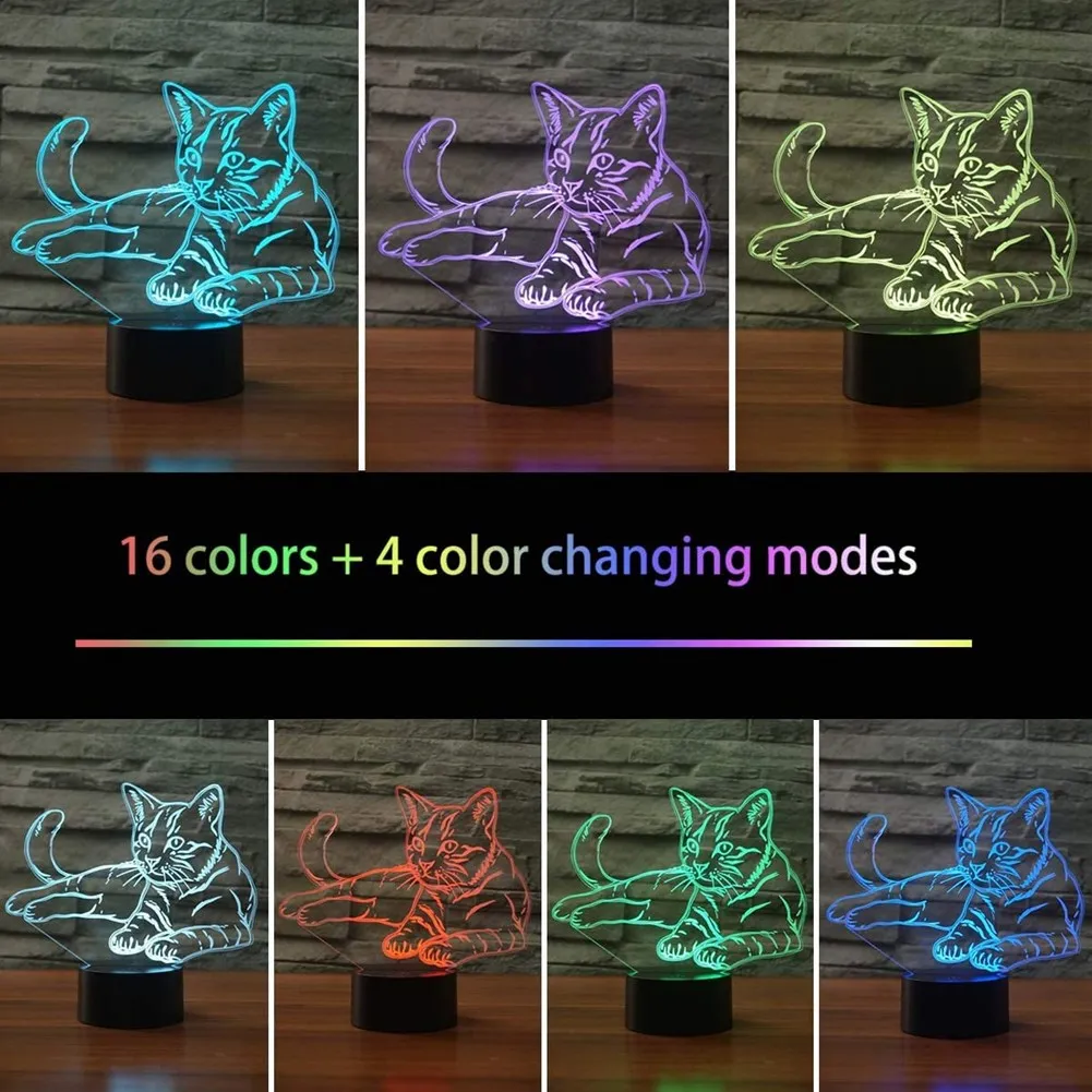 

3D Small Night Light Kitten Colorful Touch Remote Control USB Creative Desk Lamp LED Visual Light Gift Lamp