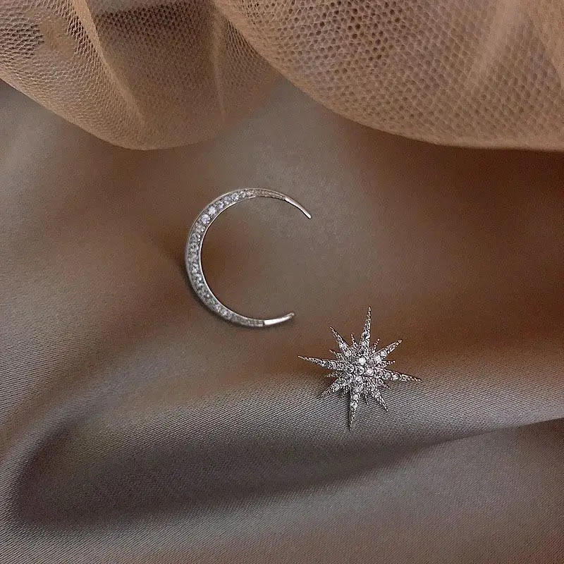 Модный кристалл луна Женские Висячие серьги корейские асимметричные серьги в виде Луны и звезды богемные висячие серьги ювелирные изделия серьги - Окраска металла: silver