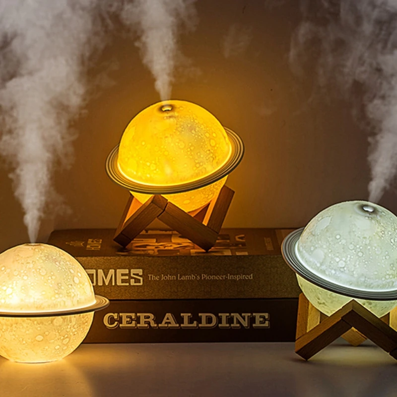 

USB 200ML 3D Planet Air Humidifier LED Light Aroma Mist Diffuser Purifier Night Lamp with Bracket Office Desk Decor Retailsale