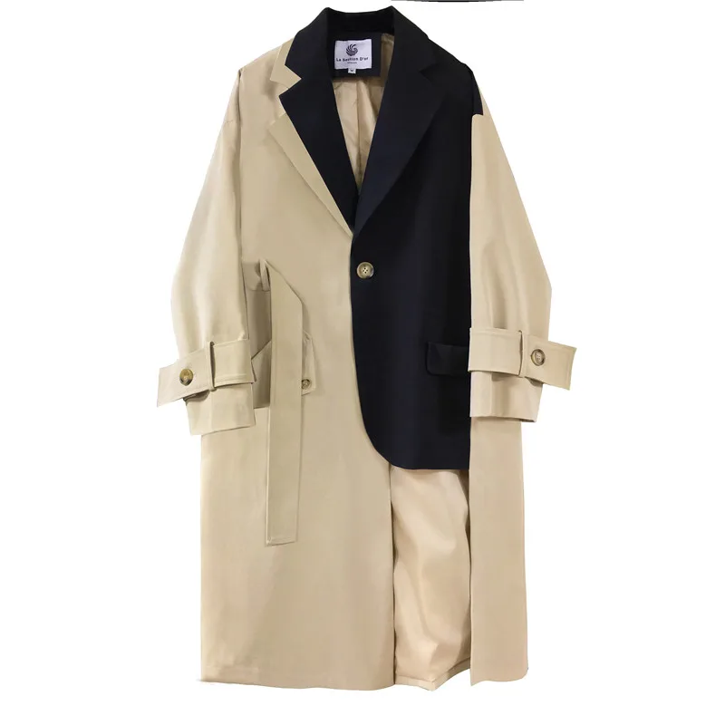 Весенне-осенний длинный Тренч женское неравномерное тонкое ветровка свободное