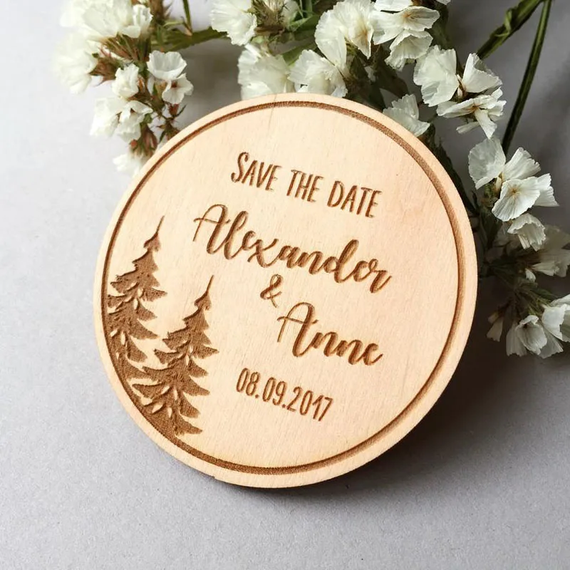 Personalized Save The Date Magnet Rustic Tree Magnets Wood Carved Heart Laser Engraved Card Cheap | Дом и сад