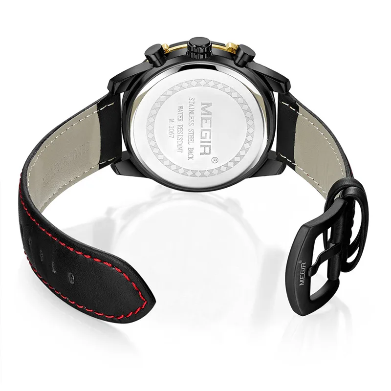 

Luxury Men's Watch MEGIR To Brand Multi-function Calendar Timing Leather Sports Men's Watches Quartz Clock