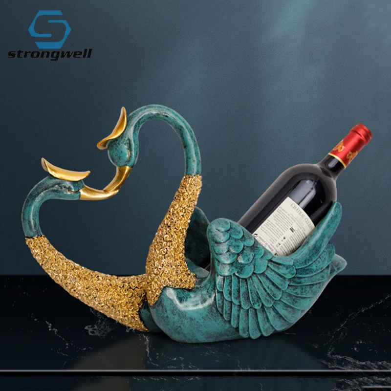 

Strongwell Home Decor Furnishings European Modern Wine Rack Retro Swan Wine Holder Living Room Display Stand Decor Ornament Gift