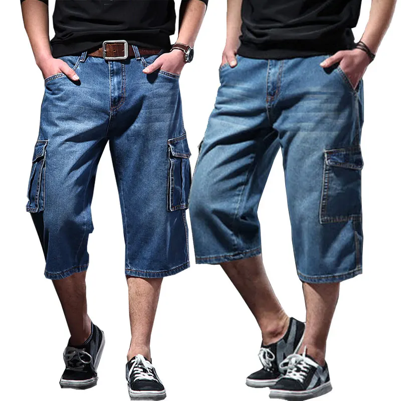 Джинсовые шорты для мужчин 2020 летние тонкие свободные джинсовые укороченные шорты мужские прямые шорты с карманами с несколькими карманам...